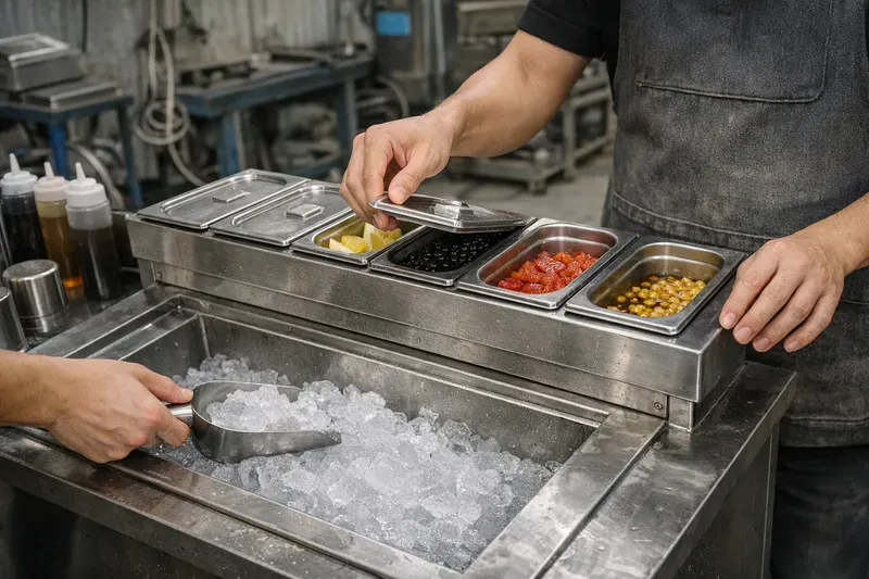 Thùng đá inox có khay topping là gì? Phù hợp mô hình F&B nào