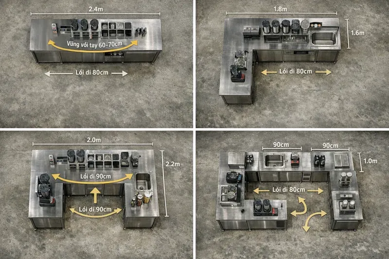 Chọn kiểu quầy pha chế chữ I, chữ L, chữ U hay quầy module theo mặt bằng