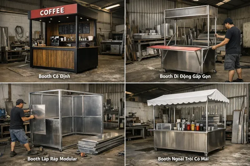 Phân loại booth bán hàng theo mục đích, không gian và kết cấu (cố định/di động/modular)