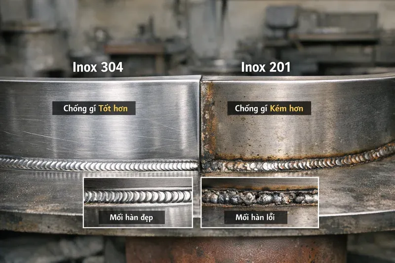 Chọn inox 304 hay 201? Độ dày, mối hàn và độ bền thực tế