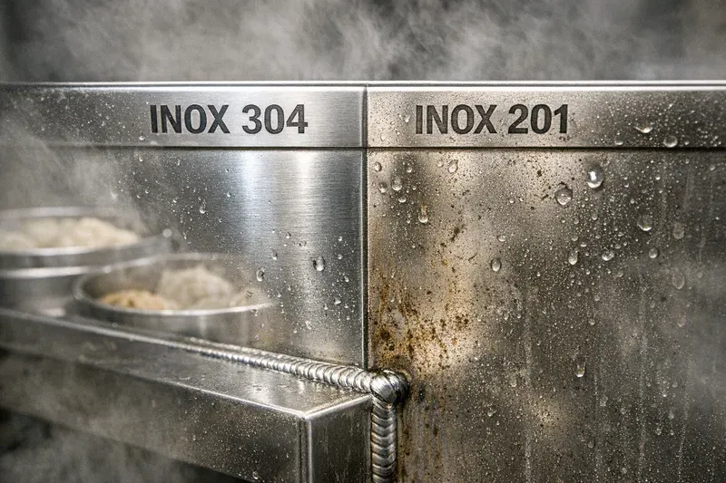 Vật liệu & độ bền: nên dùng inox 201 hay inox 304 cho xe há cảo?