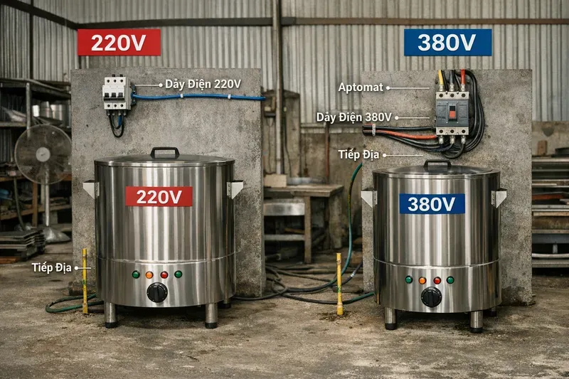 Điện áp 220V hay 380V? Công suất, thời gian sôi và độ ổn định nhiệt