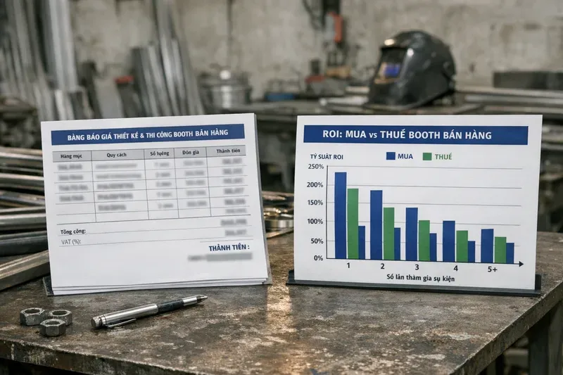 Chi phí thiết kế & thi công booth bán hàng: cấu trúc báo giá, mua hay thuê, tính ROI